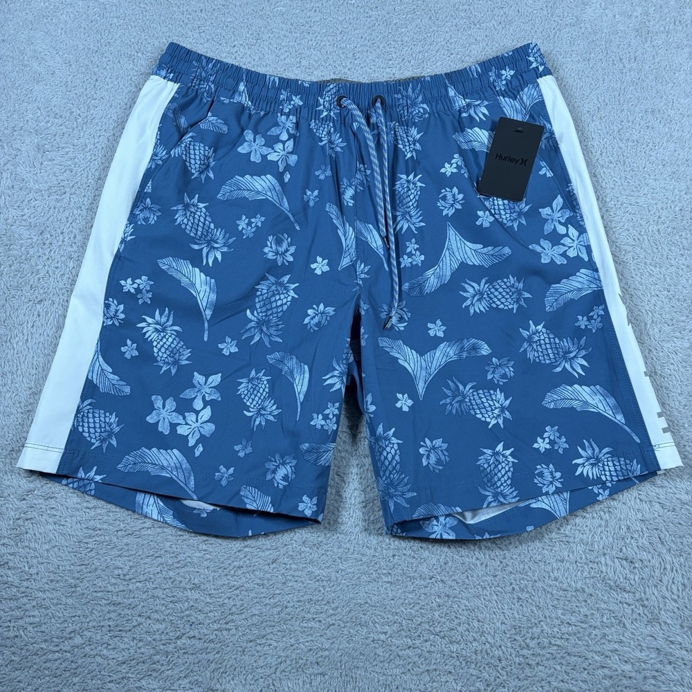Hurley Swim Shorts Mens XL Blue Floral Shady AOP Volley Lined Hawaiian NEW